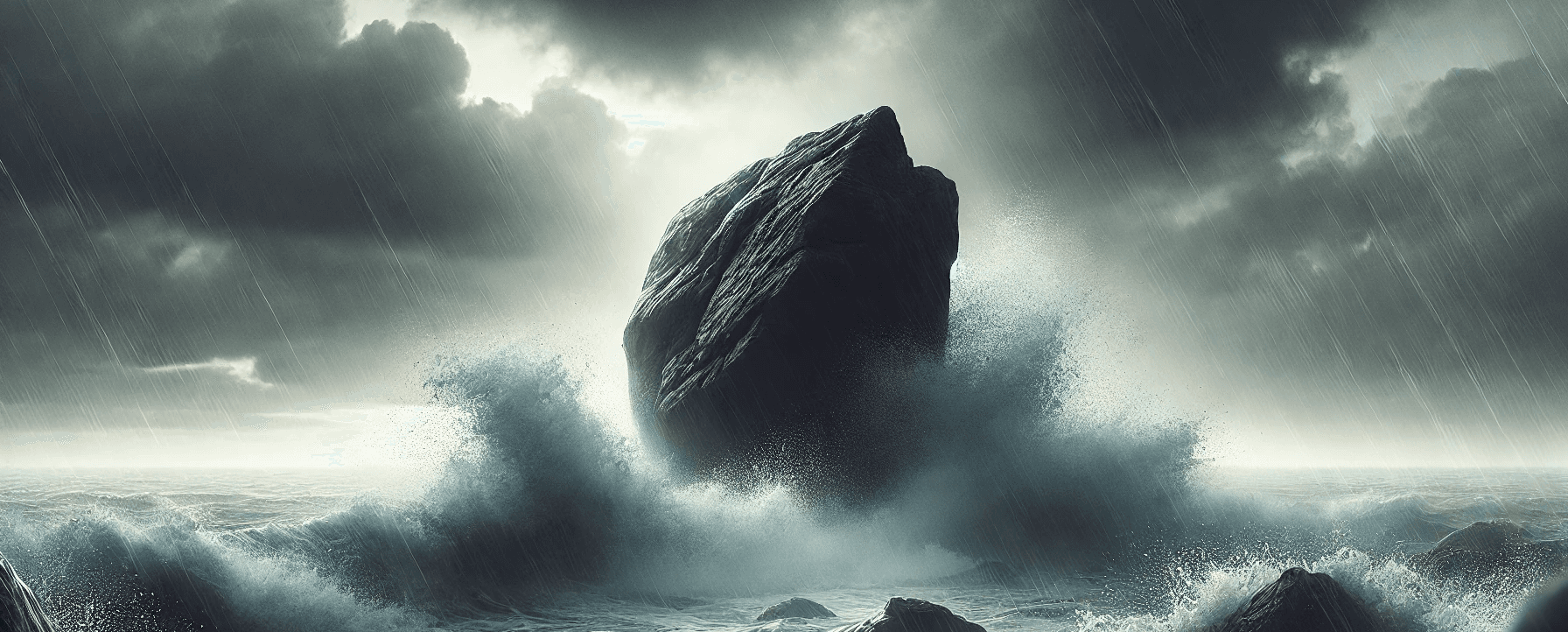 Stormy sea with dramatic waves and rocks